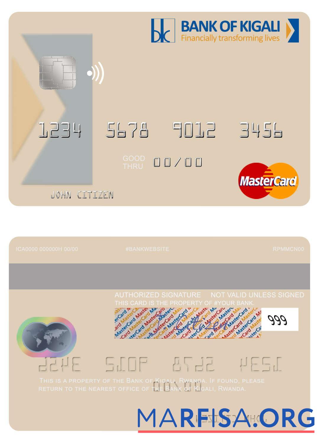 Printable Rwanda Bank of Kigali mastercard download for verification